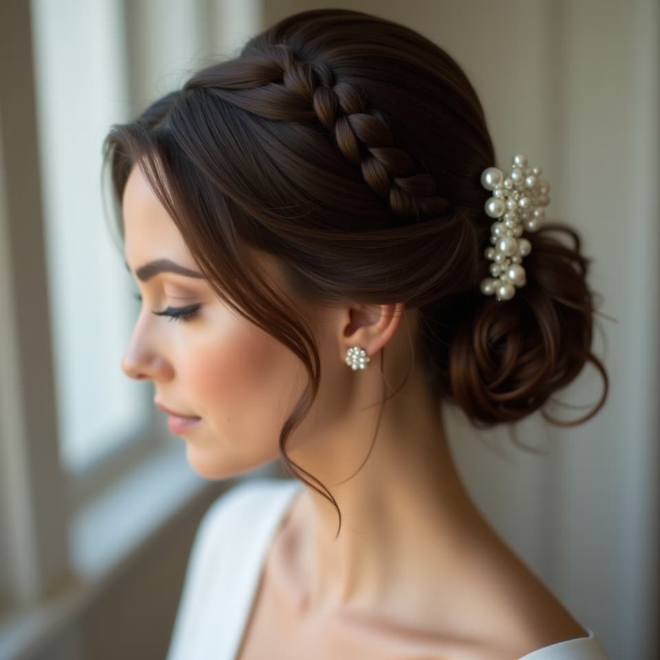 Penteado de noiva elegante e sofisticado.
