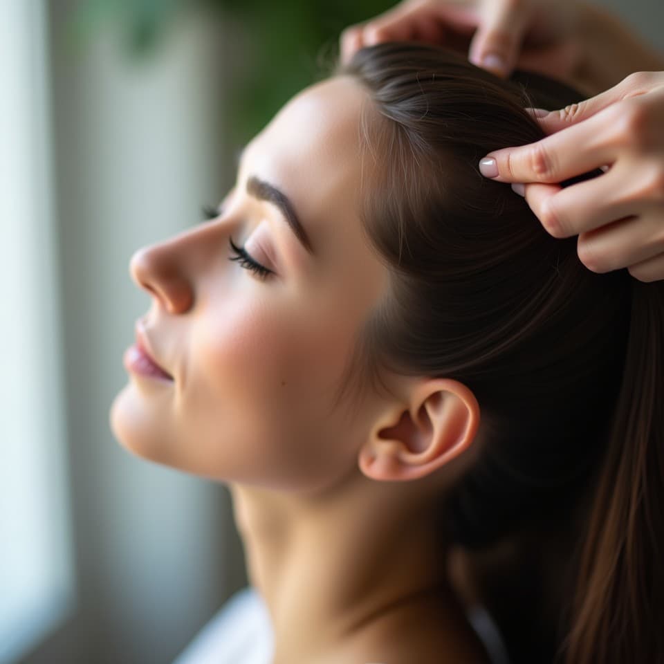 Profissional aplicando tratamento capilar com cuidado e expertise.